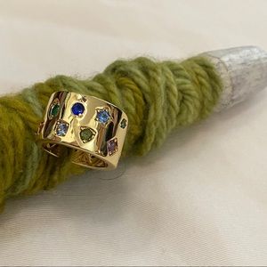 NWT Rachel GLUBER 14K Gold-Plated CZ Bezel Set, Wide Ring, Wmn’s SZ 7 🔥💐